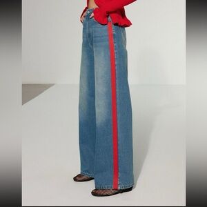Commense Blue Wide Leg Jeans with Red Stripe
